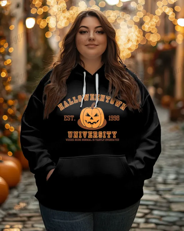 Plus Size Halloweentown University Print Casual Long Sleeve Hoodie sold by Biggmans