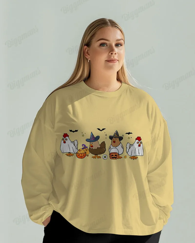 Halloween Chicken Ghost Print Long Sleeve T-shirt sold by Biggmans