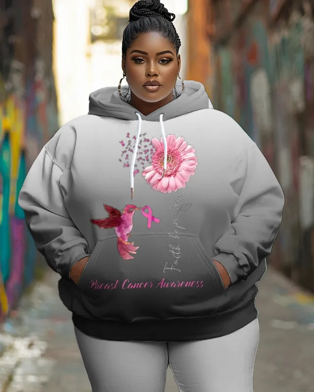 Women's Plus Breast Cancer Care Print Long-sleeved Hoodie sold by Biggmans