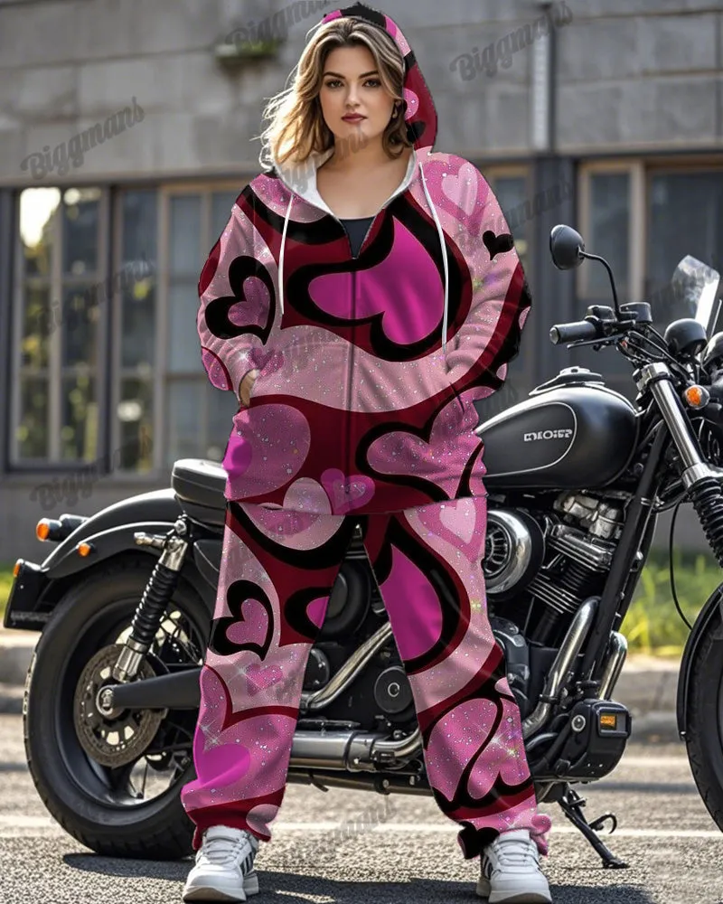 Love Y2K Printed Large Size Long Sleeve Zipper Hoodie Set sold by Biggmans