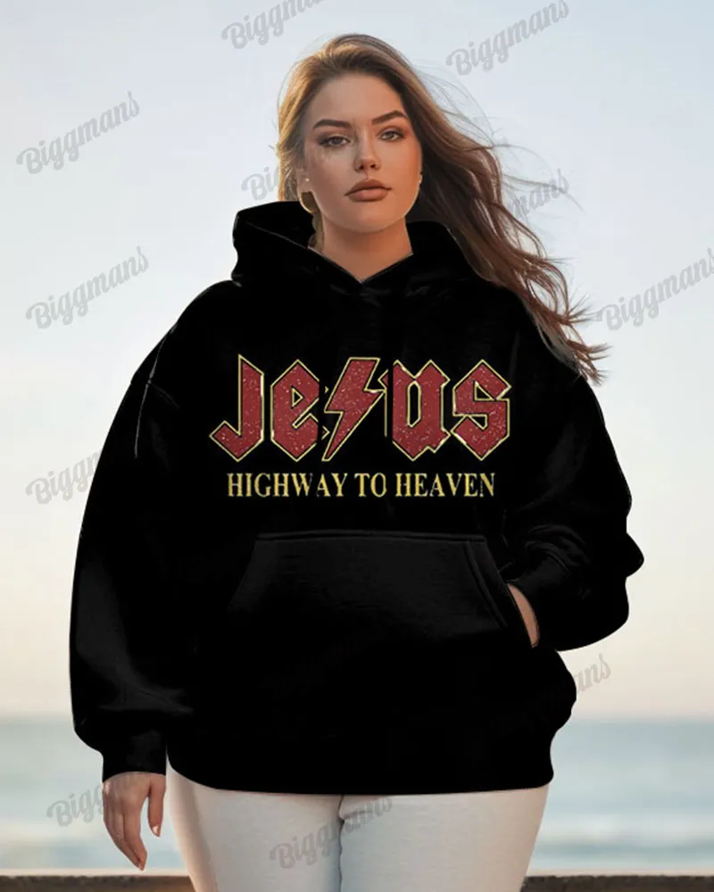 Cotton-Jesus Highway to Heaven Print Women's Loose Hoodie sold by Biggmans