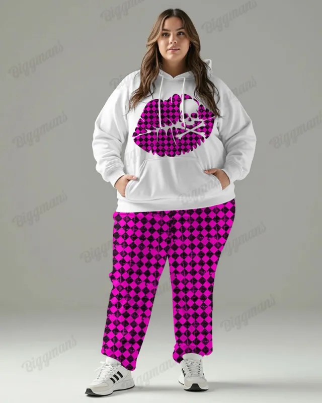Women's Street Fashion Vintage Colorblock Plaid Skull Print Plus Size Hoodie Suit sold by Biggmans