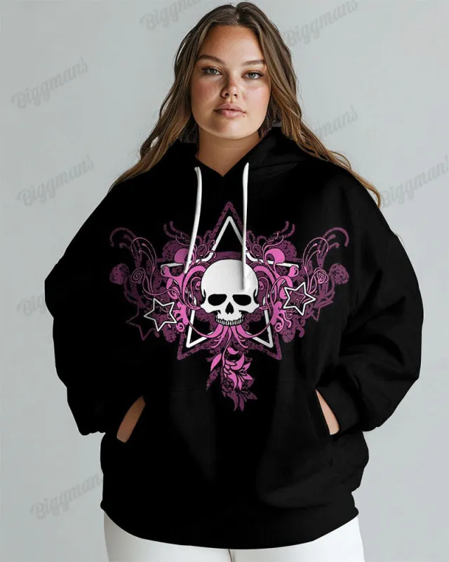 Women's Plus Vintage Star Skull Print Long-sleeved Hoodie sold by Biggmans