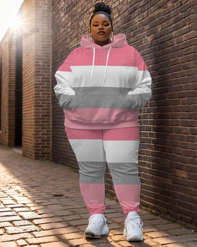Women's Street Fashion Colorblock Print Plus Size Hoodie Suit sold by Biggmans