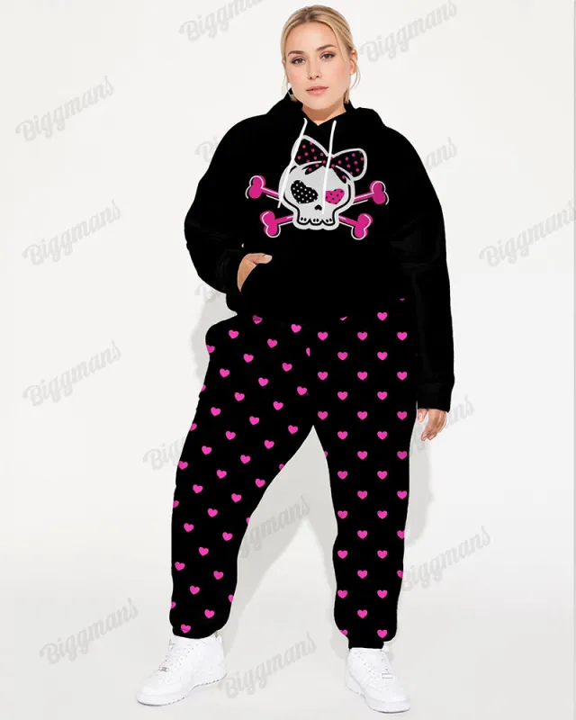 Women's Street Fashion Bowknot Skull Heart Print Plus Size Hoodie Suit sold by Biggmans