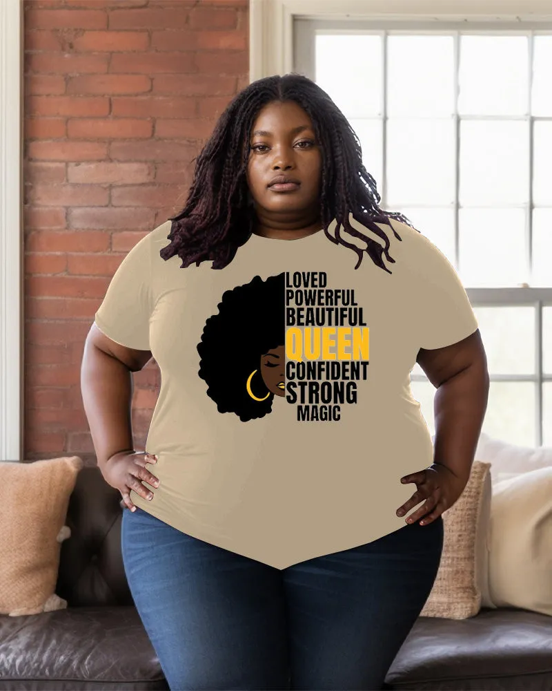 Women's Plus Size Love Power Beautiful Round Neck Short Sleeve T-Shirt sold by Biggmans