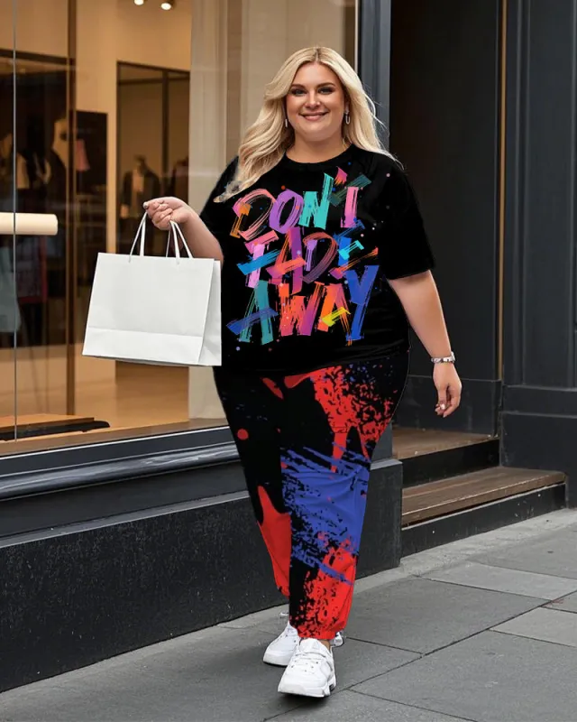 Women's Plus Size Don’t Fade Away T-Shirt and Print Trousers Suit sold by Biggmans