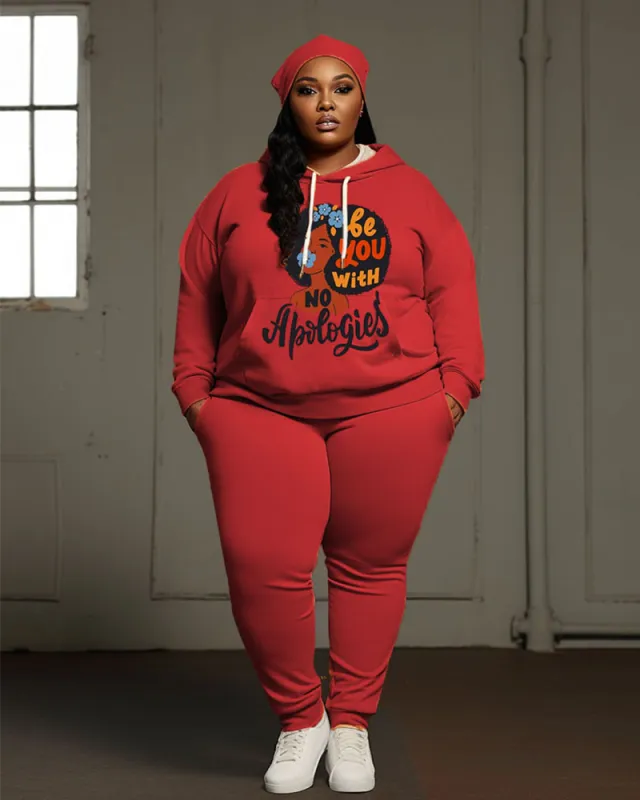Women's Large Size Simple Style Be You With Apotogies Hoodie and Sweatpants Set sold by Biggmans