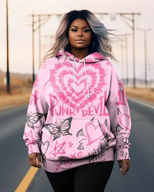 Women's Plus Size Heart Butterfly Long Sleeve Hoodie sold by Biggmans