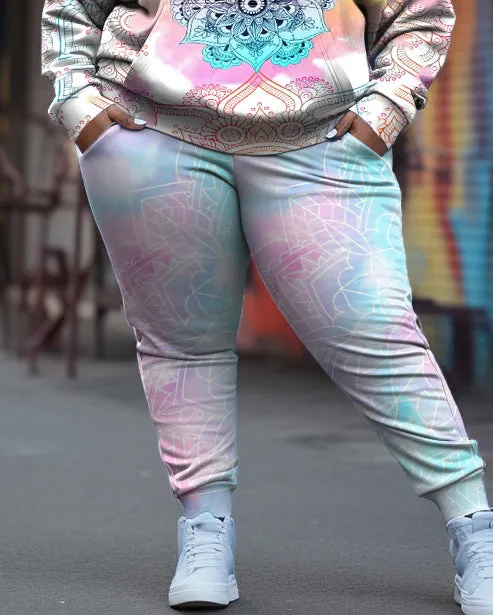 Women's Plus Size Gradient Flowers Mandala Hoodie Set sold by Biggmans product image thumbnail 3