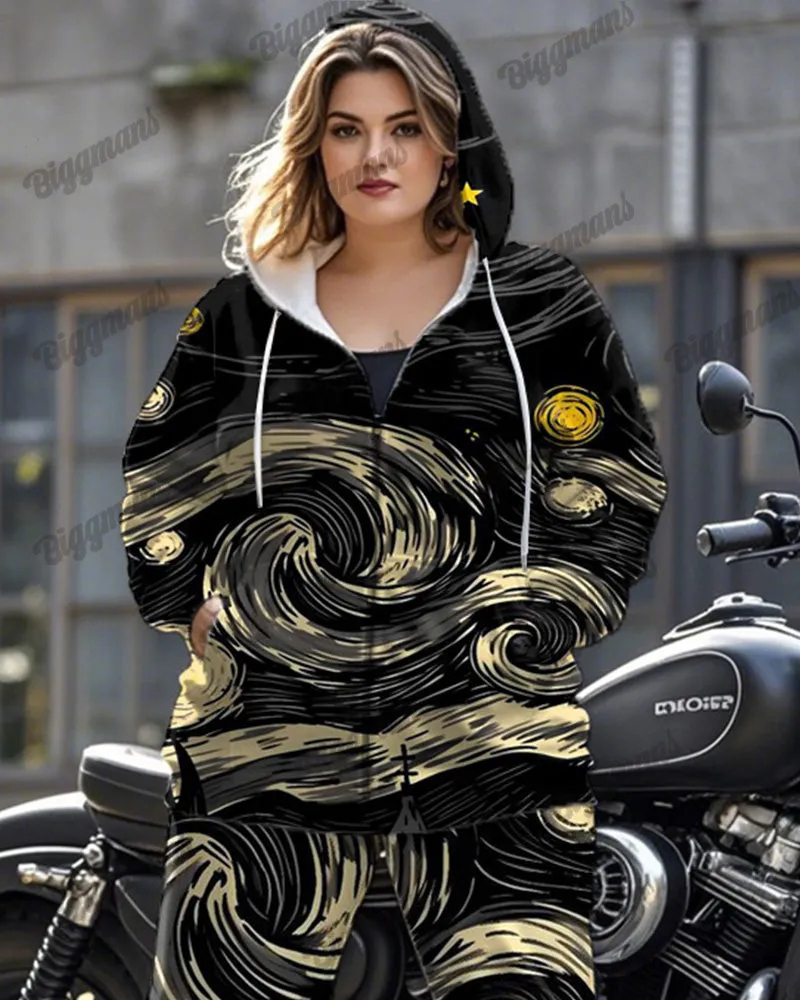 Contrasting Van Gogh Print Plus Size Long-sleeved Zipper Hoodie Set sold by Biggmans product image thumbnail 2