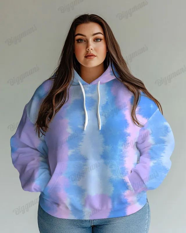Women's Plus Fashion Daily Colorful Gradient Tie Dye Print Long Sleeve Hoodie made by Biggmans