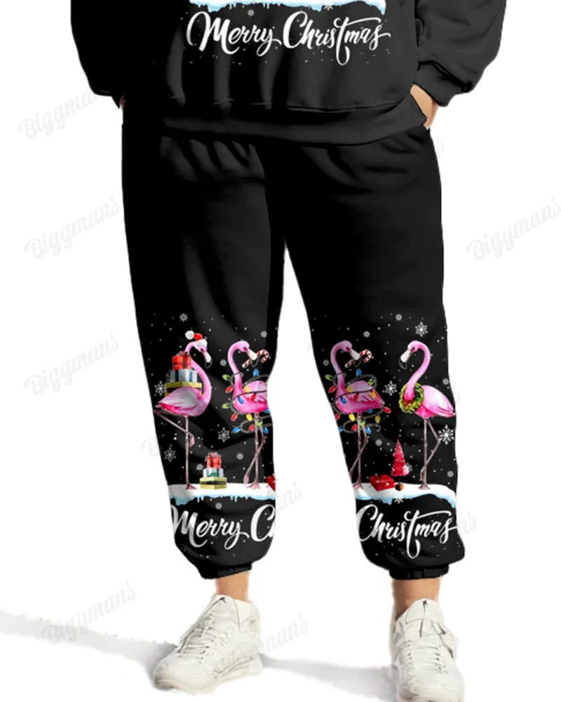 Christmas Flamingo Print Women Plus Size Hoodie Suit sold by Biggmans product image thumbnail 3