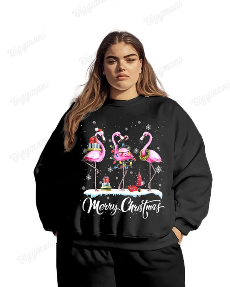 Christmas Flamingo Print Women Plus Size Hoodie Suit sold by Biggmans product image thumbnail 2