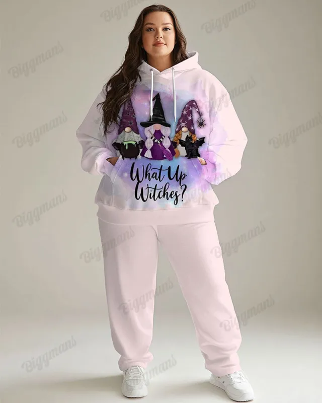 Women's Casual Daily What Up Witches Print Plus Size Hoodie Suit sold by Biggmans