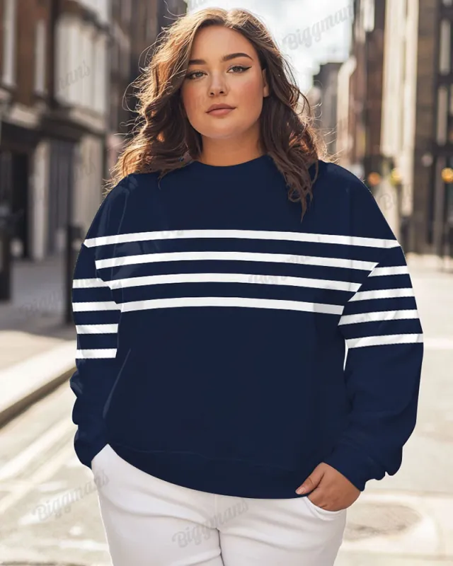 Plus Size Colorblock Striped Print Casual Long Sleeve Sweatshirt sold by Biggmans