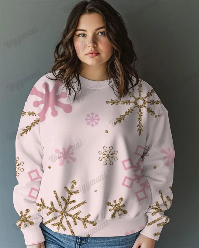 Plus Size Colorblock Snowflake Print Casual Long Sleeve Sweatshirt sold by Biggmans