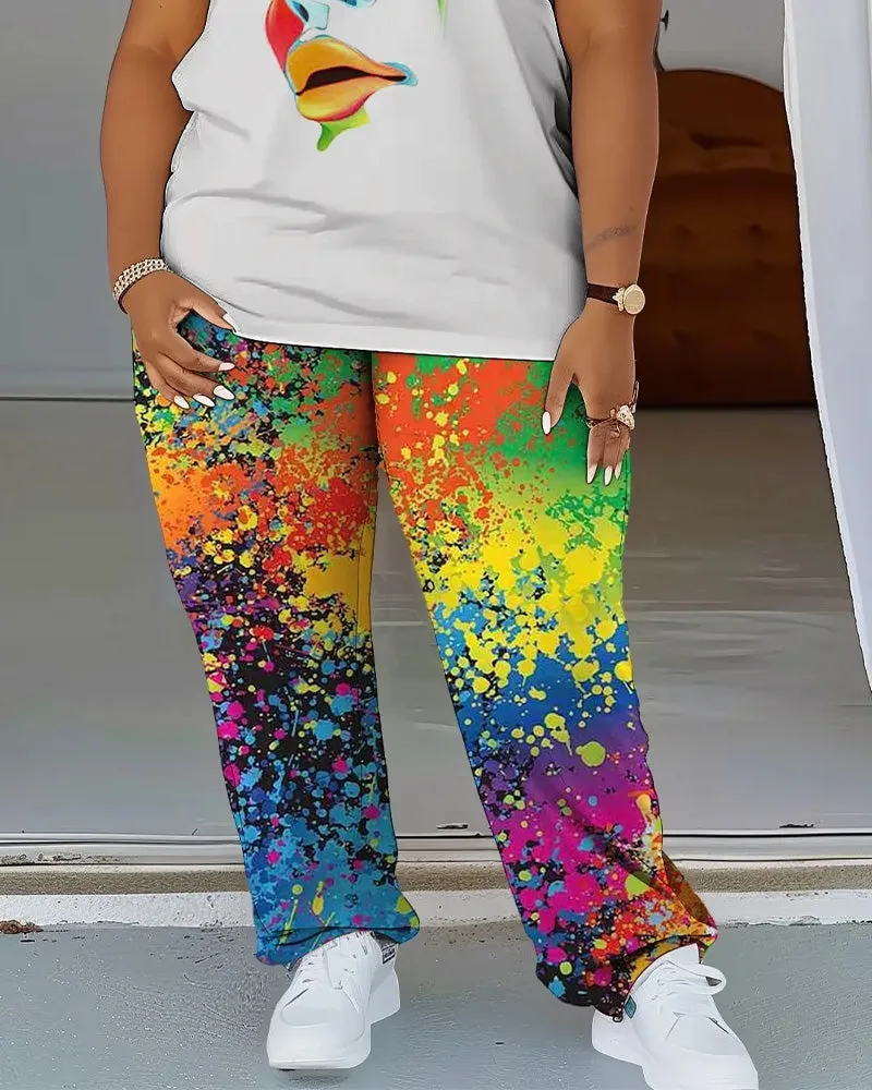 Women's Plus Size Color Printing T-Shirt and Trousers Suit sold by Biggmans product image thumbnail 3