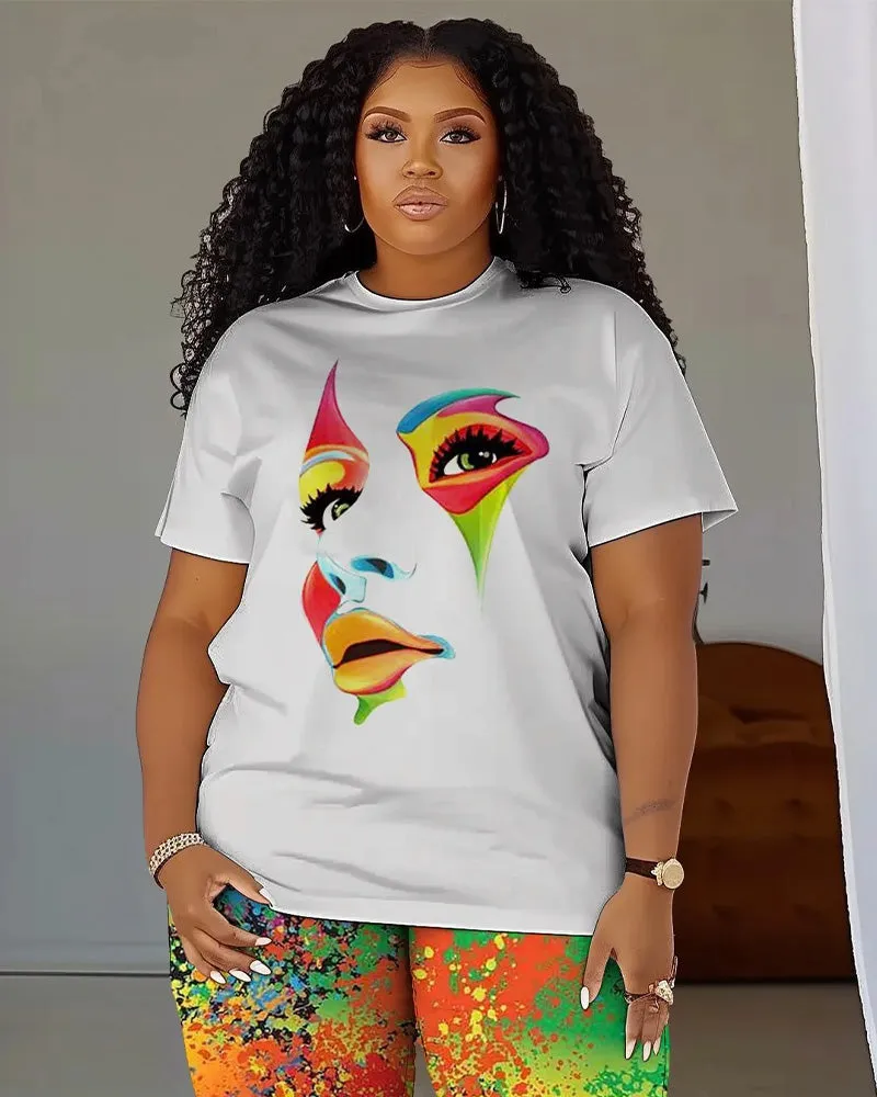 Women's Plus Size Color Printing T-Shirt and Trousers Suit sold by Biggmans product image thumbnail 2