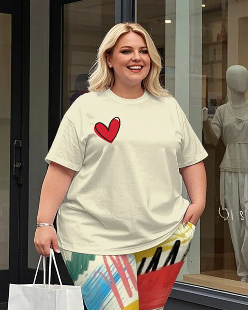 Women's Plus Size Love Print T-Shirt and Graffiti Trousers Suit sold by Biggmans product image thumbnail 2