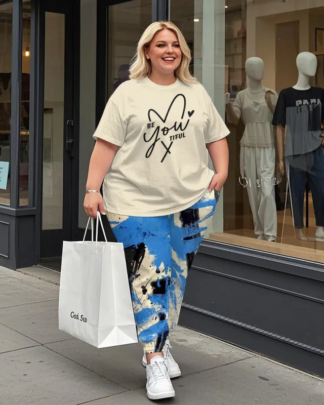 Women's Plus Size Be You Tiful Print T-Shirt and Graffiti Trousers Suit sold by Biggmans