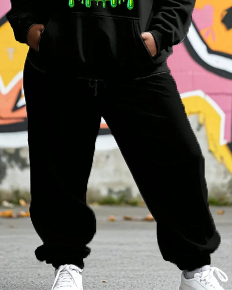 Halloween Personality Lip Print Hoodie Ladies Plus-size Two-piece Set sold by Biggmans product image thumbnail 3