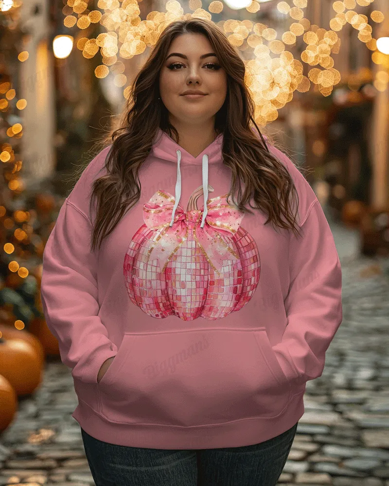 Women's Plus Halloween Shiny Mosaic Pumpkin Print Long Sleeve Hoodie sold by Biggmans