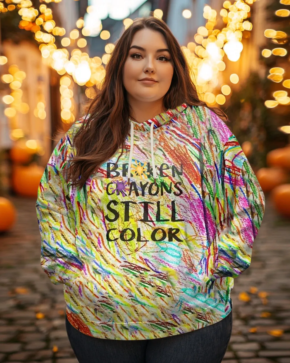 Women's Plus Broken Crayons Still Color Print Long-sleeved Hoodie sold by Biggmans