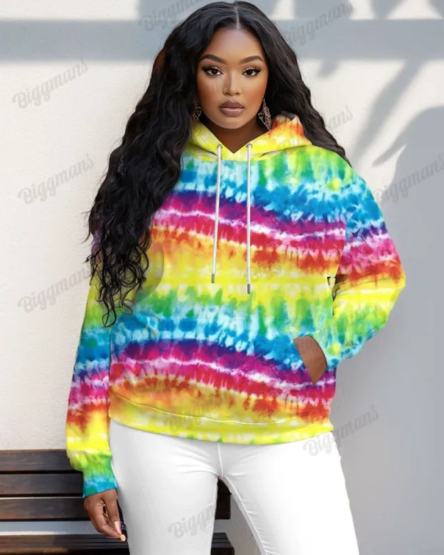 Women's Plus Fashion Daily Gradient Tie Dye Print Long Sleeve Hoodie sold by Biggmans