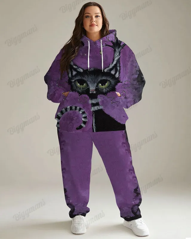 Women's Plus Size Jogging Suit Tie Dye Cat Print Hoodie and Pants Set sold by Biggmans
