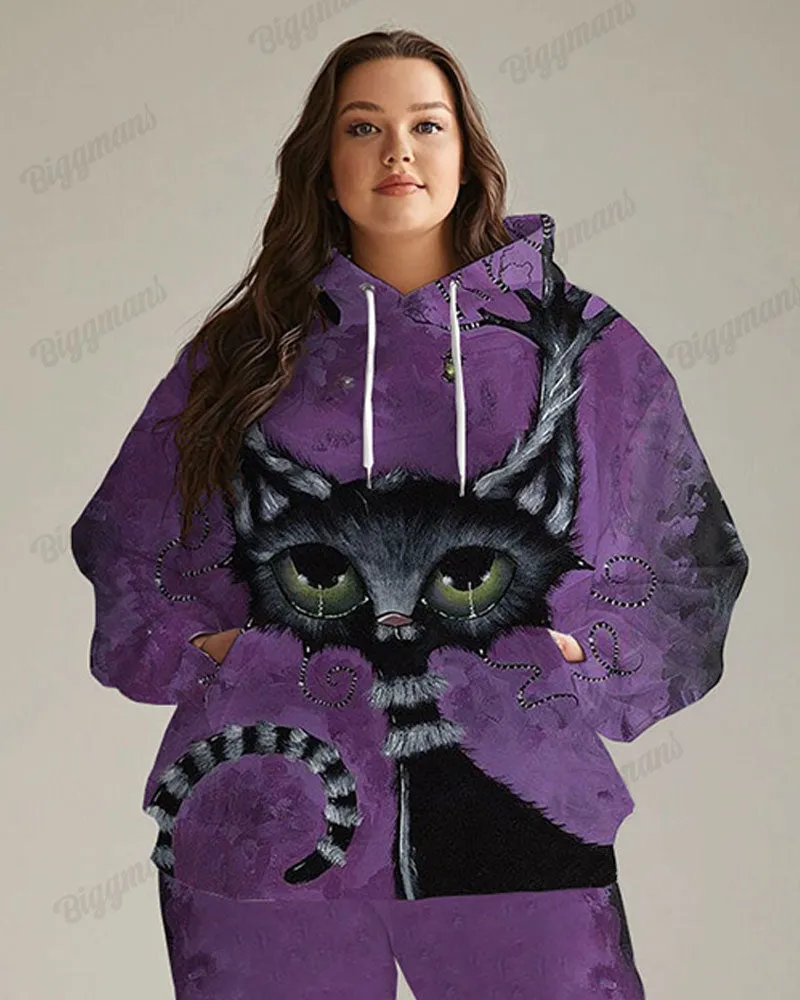 Women's Plus Size Jogging Suit Tie Dye Cat Print Hoodie and Pants Set sold by Biggmans product image thumbnail 2
