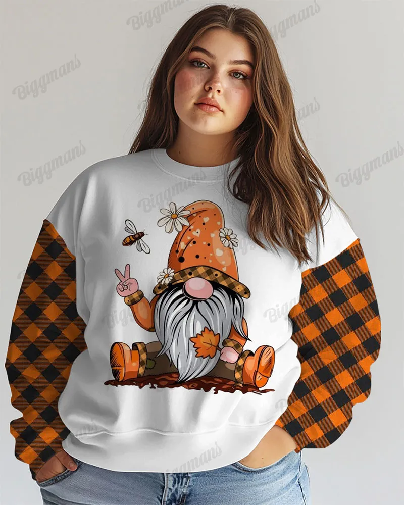 Plus Size Autumn Gnome Plaid Print Casual Long Sleeve Sweatshirt sold by Biggmans