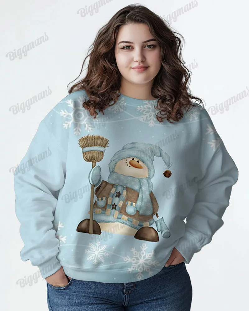Women's Plus Size Retro Snowman Snowflake Print Long Sleeve Sweatshirt sold by Biggmans