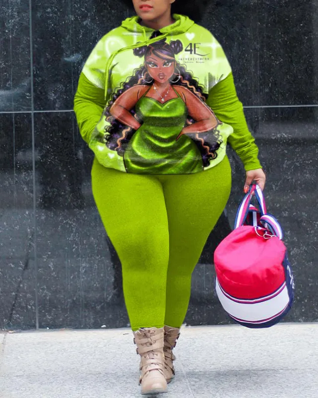 Women's Big & Tall 2 Piece Outfits Girl Print Hoodie and Pants Set sold by Biggmans