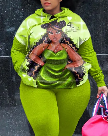 Women's Big & Tall 2 Piece Outfits Girl Print Hoodie and Pants Set sold by Biggmans product image thumbnail 2