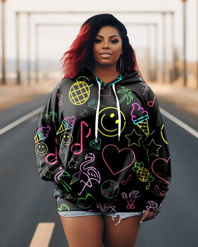 Women's Plus Size Graffiti Cartoon Long Sleeve Hoodie sold by Biggmans
