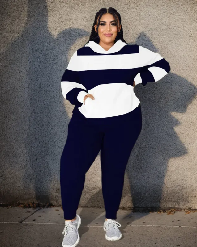 Women's Big & Tall Blue Stripe Hoodie and Jogger Pants Set sold by Biggmans