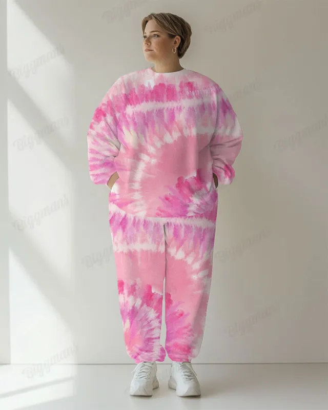 Women's Casual Daily Gradient Tie Dye Print Plus Size Hoodie Suit sold by Biggmans