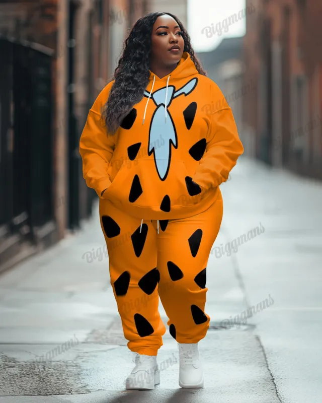 Women's Plus Size Fred Flintstone Tie Print Hoodie Pants Two-Piece Set sold by Biggmans