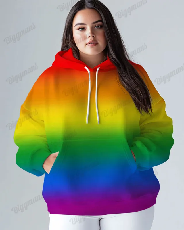 Women's Plus Gradient Rainbow Color Print Long-sleeved Hoodie sold by Biggmans