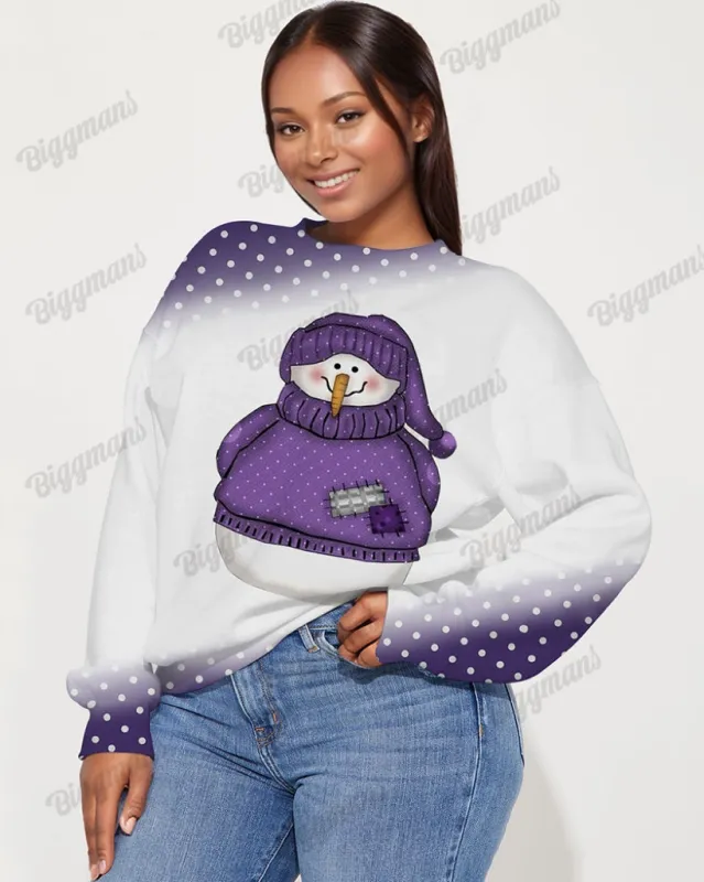 Women's Big & Tall Retro Snowman Polka Dots Pattern Print Long Sleeve Sweatshirt sold by Biggmans