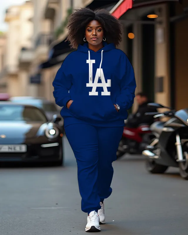 Women's Plus Size LA Long Sleeve Hoodie and Casual Pants Set sold by Biggmans