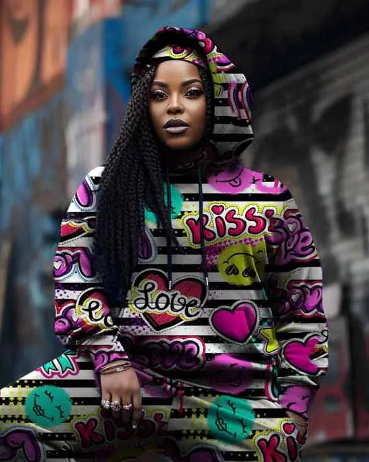 Women's Big & Tall 2 Piece Sweatsuit Kiss Love Stripe Hoodie Pants Set sold by Biggmans product image thumbnail 2