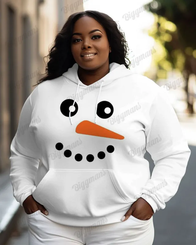 Women's Big & Tall Fashion Snowman Face Print Long-sleeved Hoodie sold by Biggmans