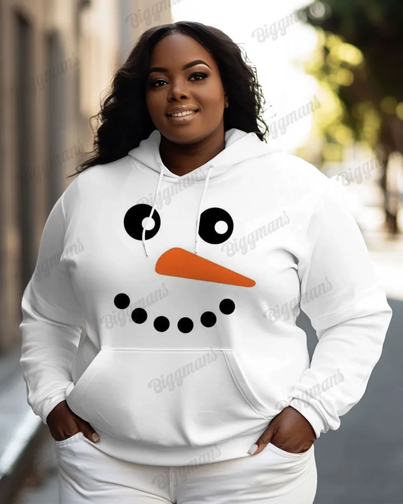 Women's Big & Tall Fashion Snowman Face Print Long-sleeved Hoodie sold by Biggmans