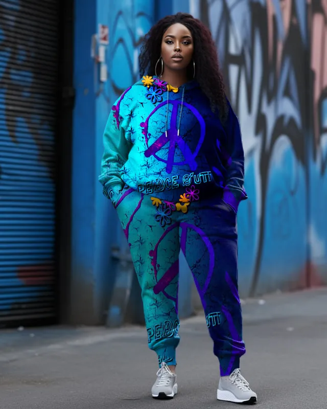 Women's Big and Tall Blue Floral Peace Hoodie Set (Pack of 2) sold by Biggmans