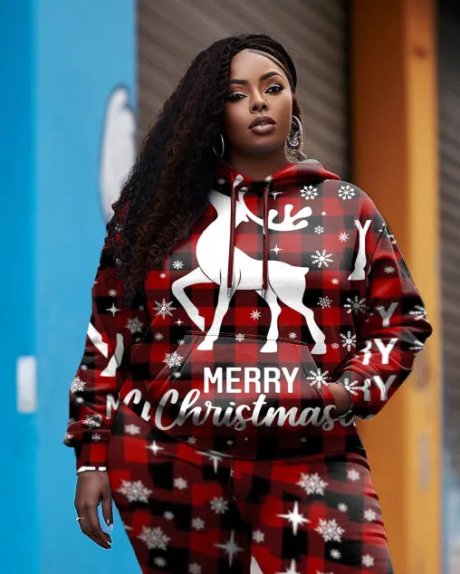 Women's Big & Tall Merry Christmas Elk Plaid Hoodie Sweatpants Set sold by Biggmans product image thumbnail 2