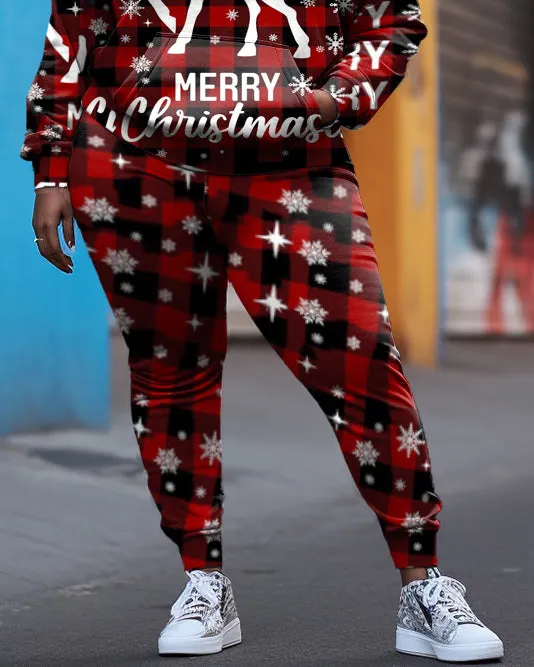 Women's Big & Tall Merry Christmas Elk Plaid Hoodie Sweatpants Set sold by Biggmans product image thumbnail 3