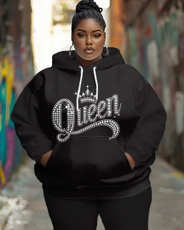 Women's Big & Tall Simple Daily 3D Queen Letter Print Long-sleeved Hoodie sold by Biggmans