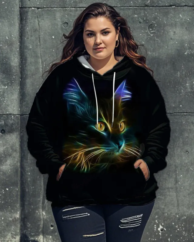 Fluorescent Cat Print Women’s Big & Tall Hoodie sold by Biggmans